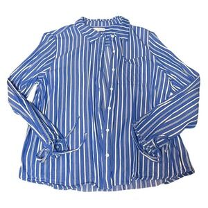 Daily Thread Blue White Striped Button Down Shirt Tie Cuff Rayon Womens Large